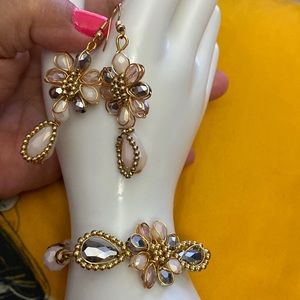 Set artisanal, crystal ,bracelet and ring pink color